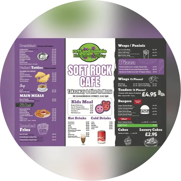 Ellipse-17 (2) A menu of soft rock cafe with different types of food.